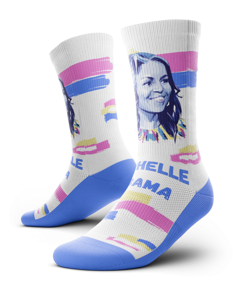 Retro Blue and Pink Michelle Obama Socks