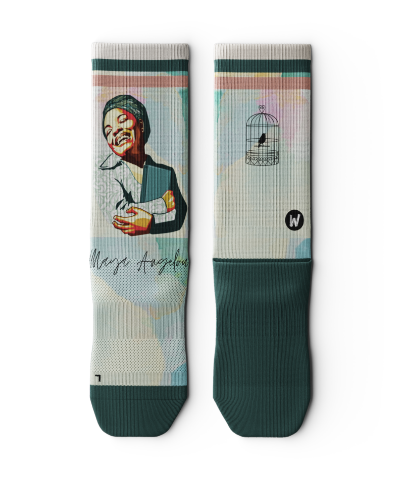 Green and Peach Striped Maya Angelou Socks