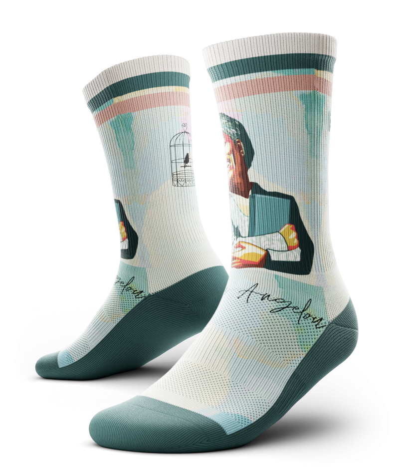 Green and Peach Striped Maya Angelou Socks